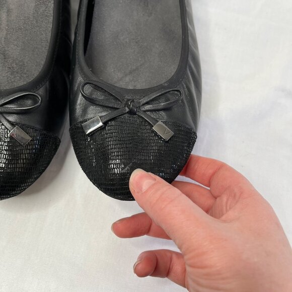 Vionic Womens Black Minna Leather Sequin Cap Toe Ballet Bow Flats size 8 - Picture 4 of 11